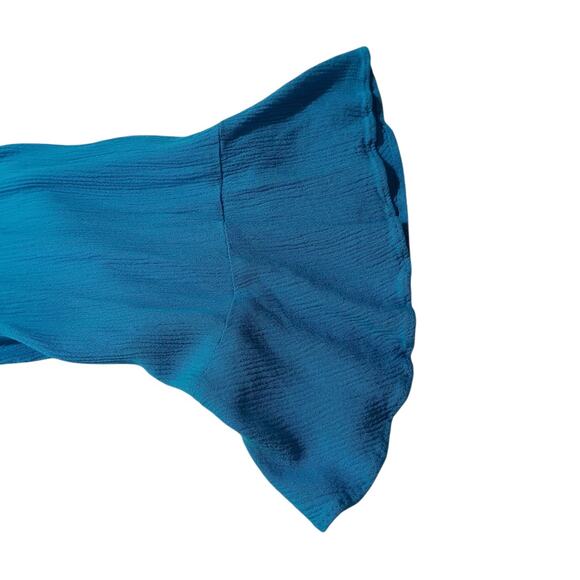 CHICO'S 1 Crinkle Gauze Top Blouse‎ M Turquoise Blue Cold Shoulder Flare Sleeve - Picture 4 of 10